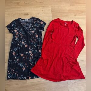 2 dresses. Girls 14/16 (red) women small on the left.